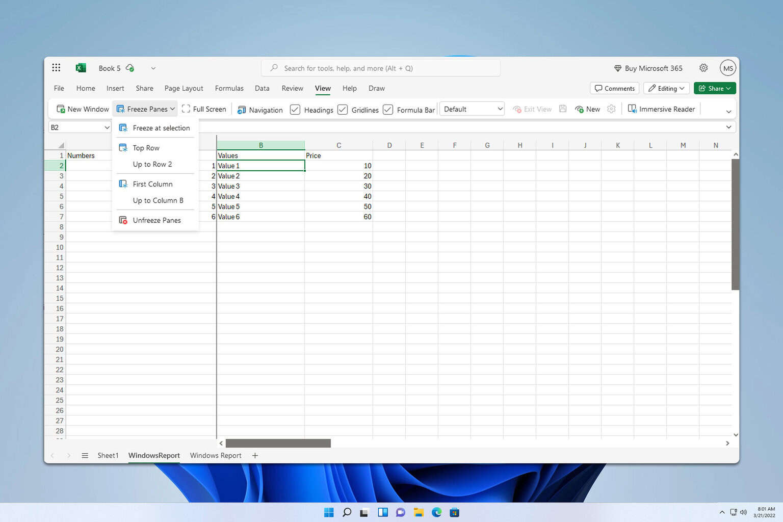 excel freeze panes not working